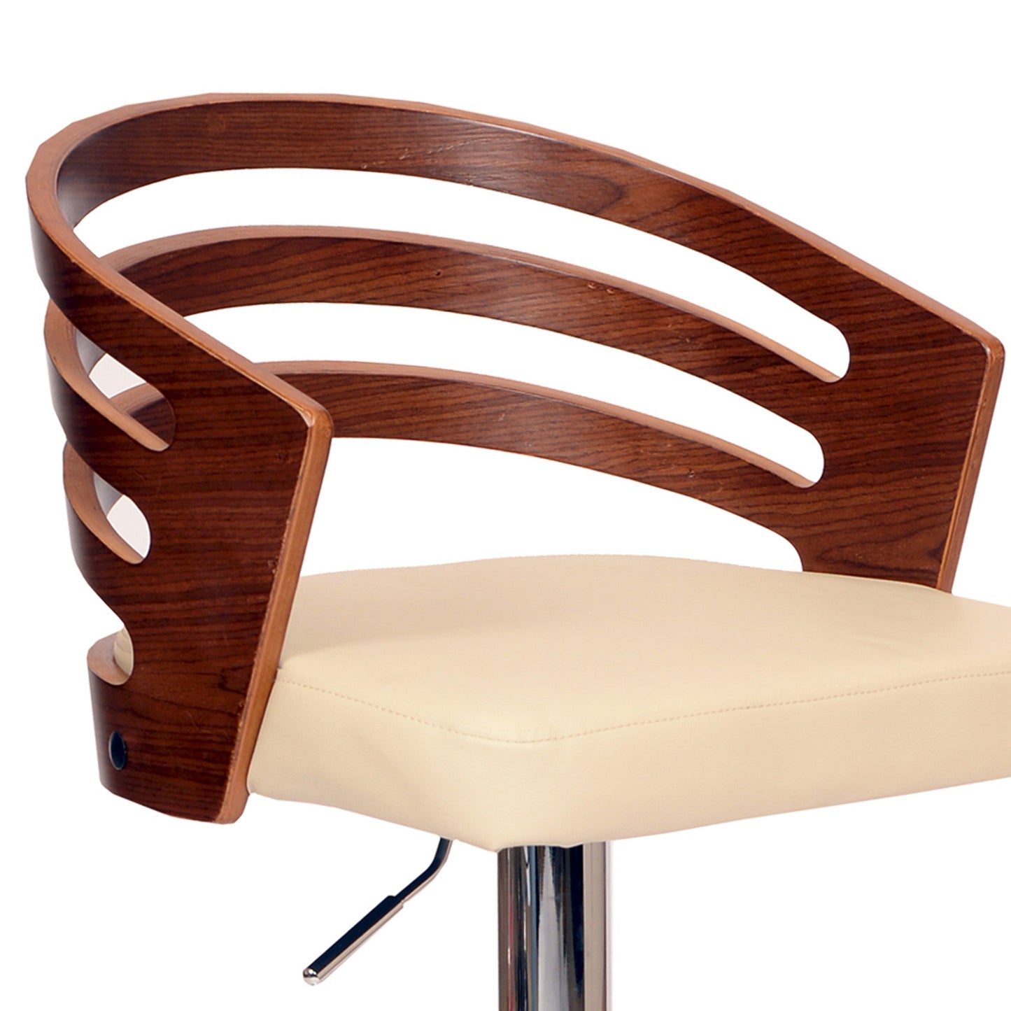 HomeRoots Cream Faux Leather Walnut and Chrome Adjustable Swivel Bar Stool
