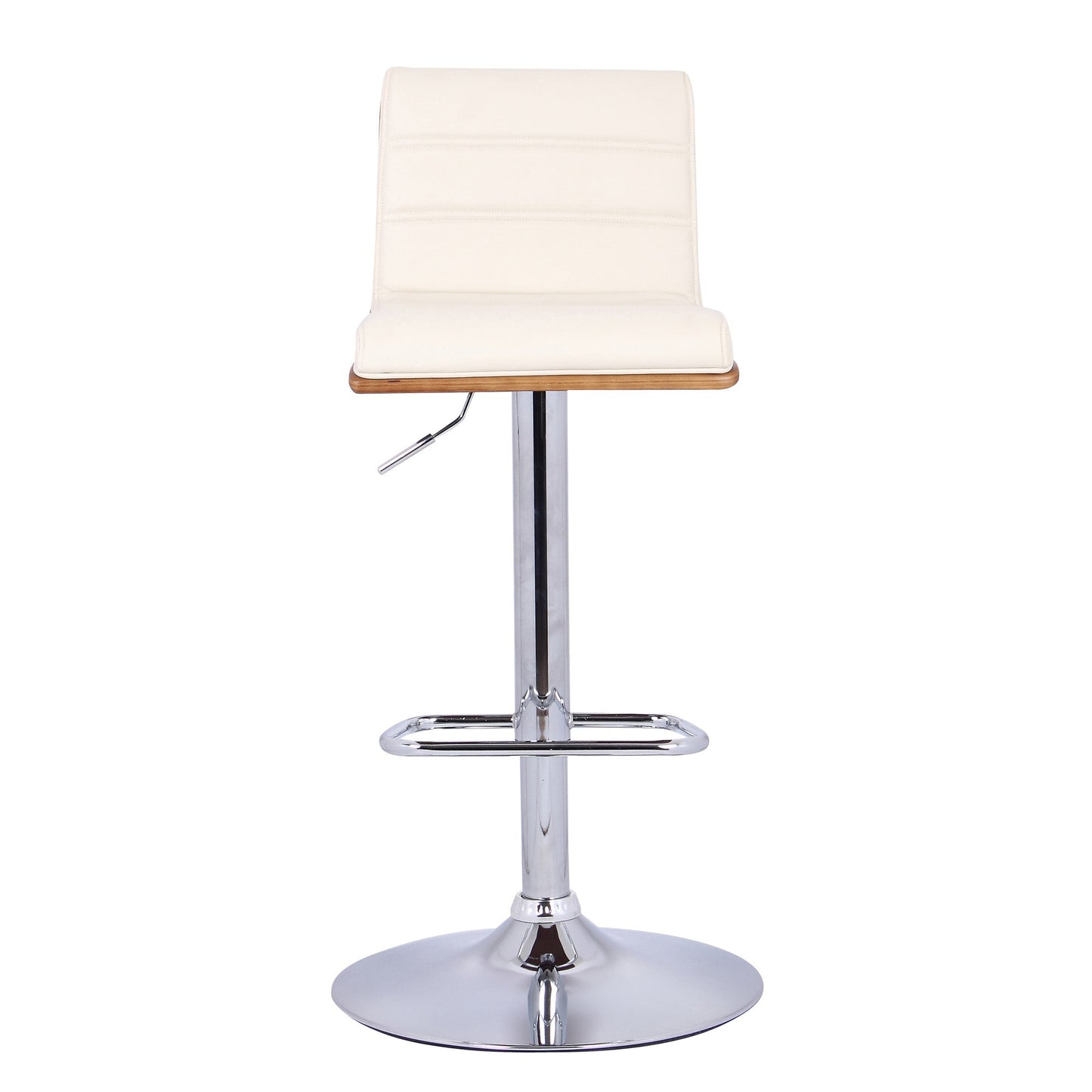 HomeRoots Cream Faux Leather Walnut and Chrome Adjustable Swivel Bar Stool