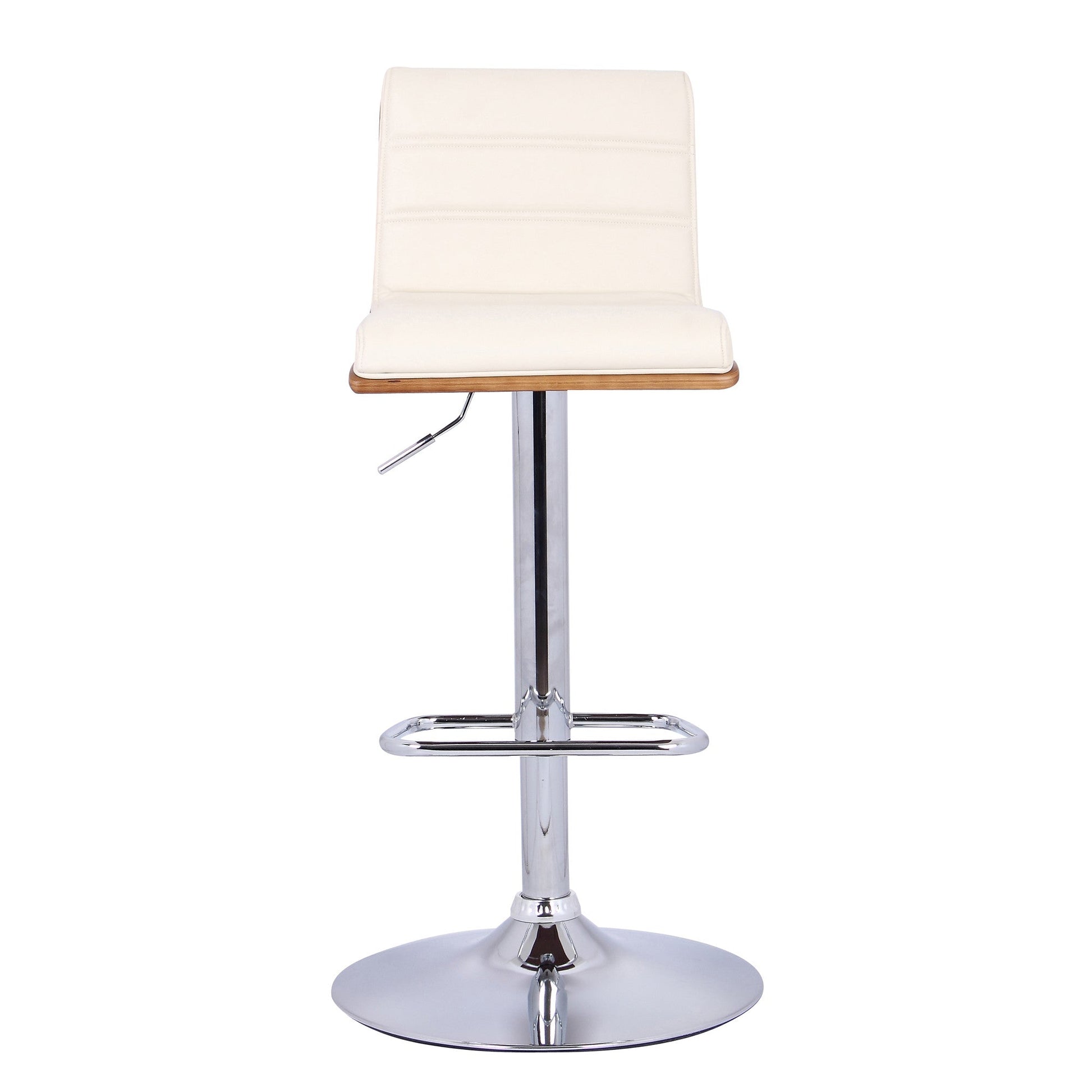 HomeRoots Cream Faux Leather Walnut and Chrome Adjustable Swivel Bar Stool