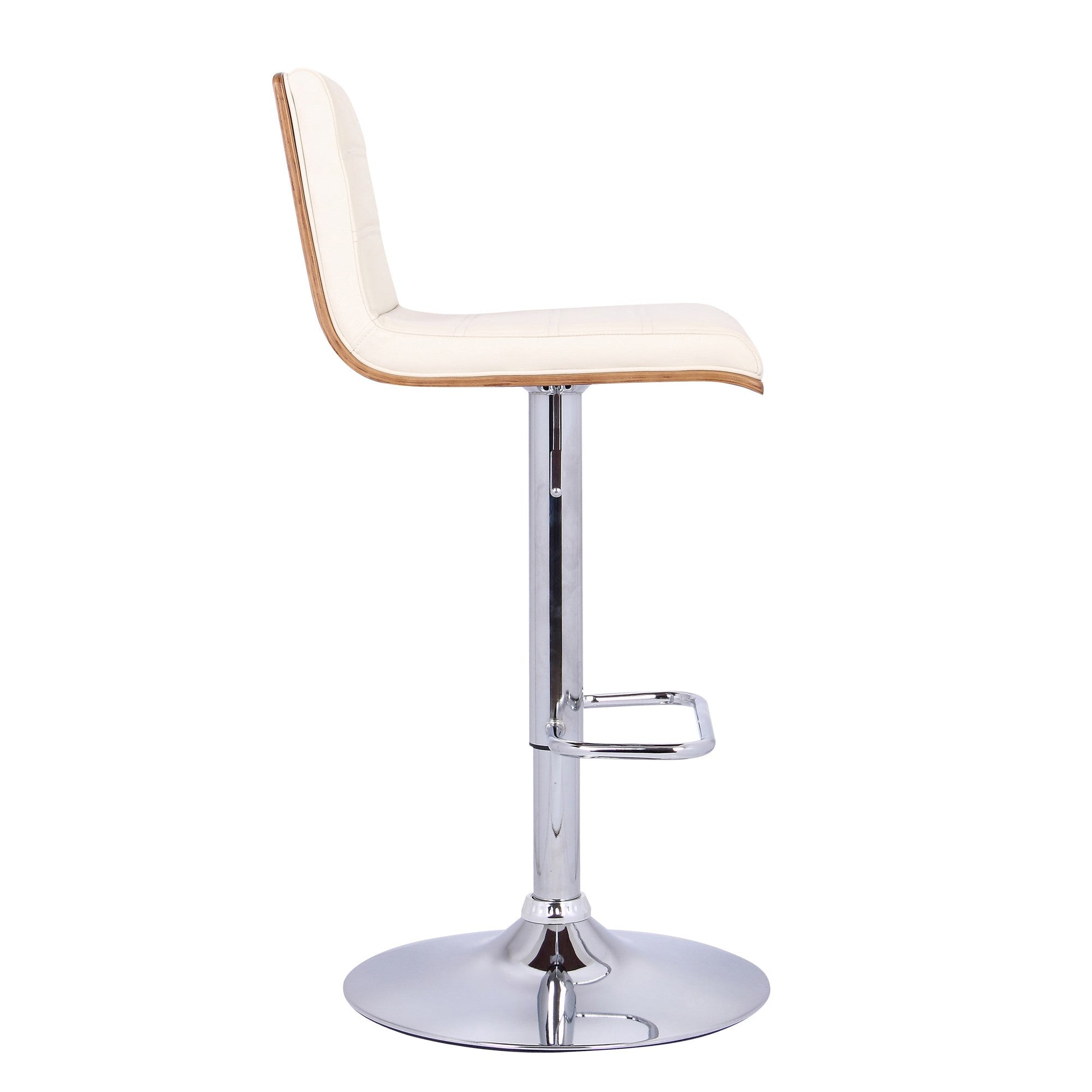 HomeRoots Cream Faux Leather Walnut and Chrome Adjustable Swivel Bar Stool