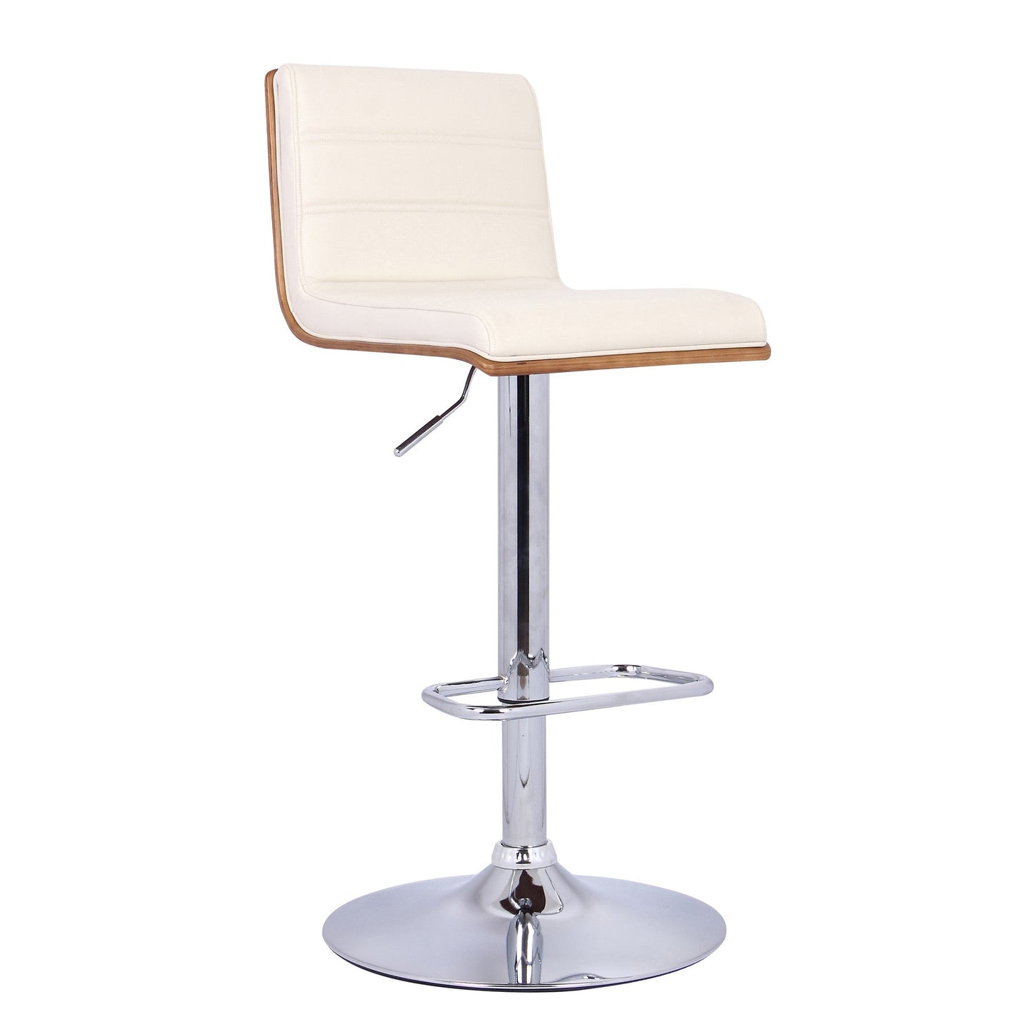 HomeRoots Cream Faux Leather Walnut and Chrome Adjustable Swivel Bar Stool