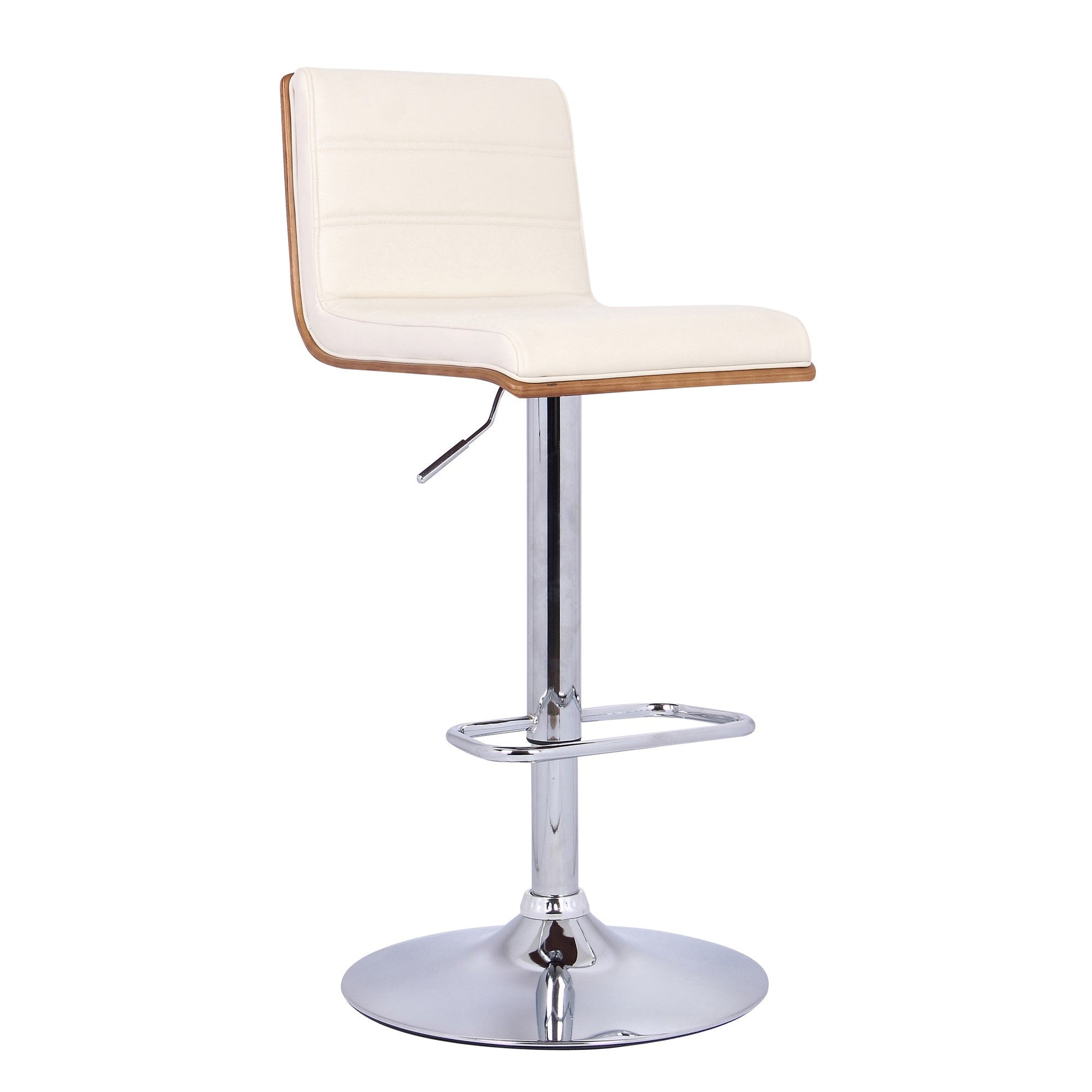 HomeRoots Cream Faux Leather Walnut and Chrome Adjustable Swivel Bar Stool