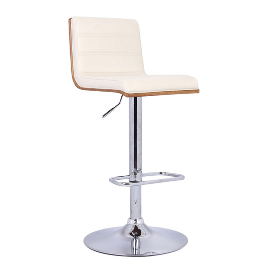 HomeRoots Cream Faux Leather Walnut and Chrome Adjustable Swivel Bar Stool