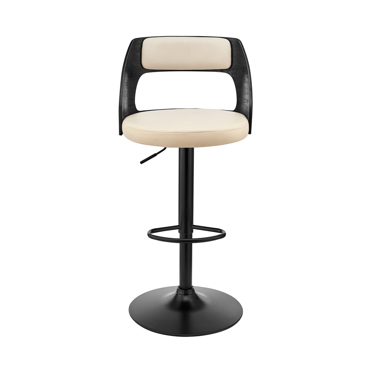 HomeRoots Cream Upholstered Black Base Adjustable Swivel Bar Stool