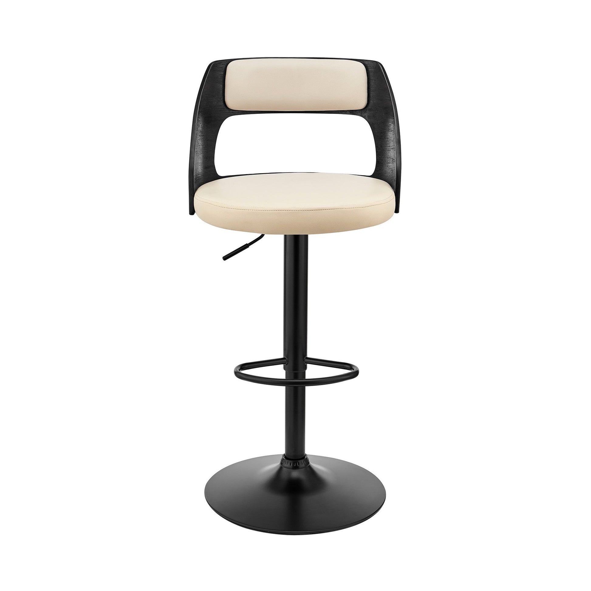 HomeRoots Cream Upholstered Black Base Adjustable Swivel Bar Stool