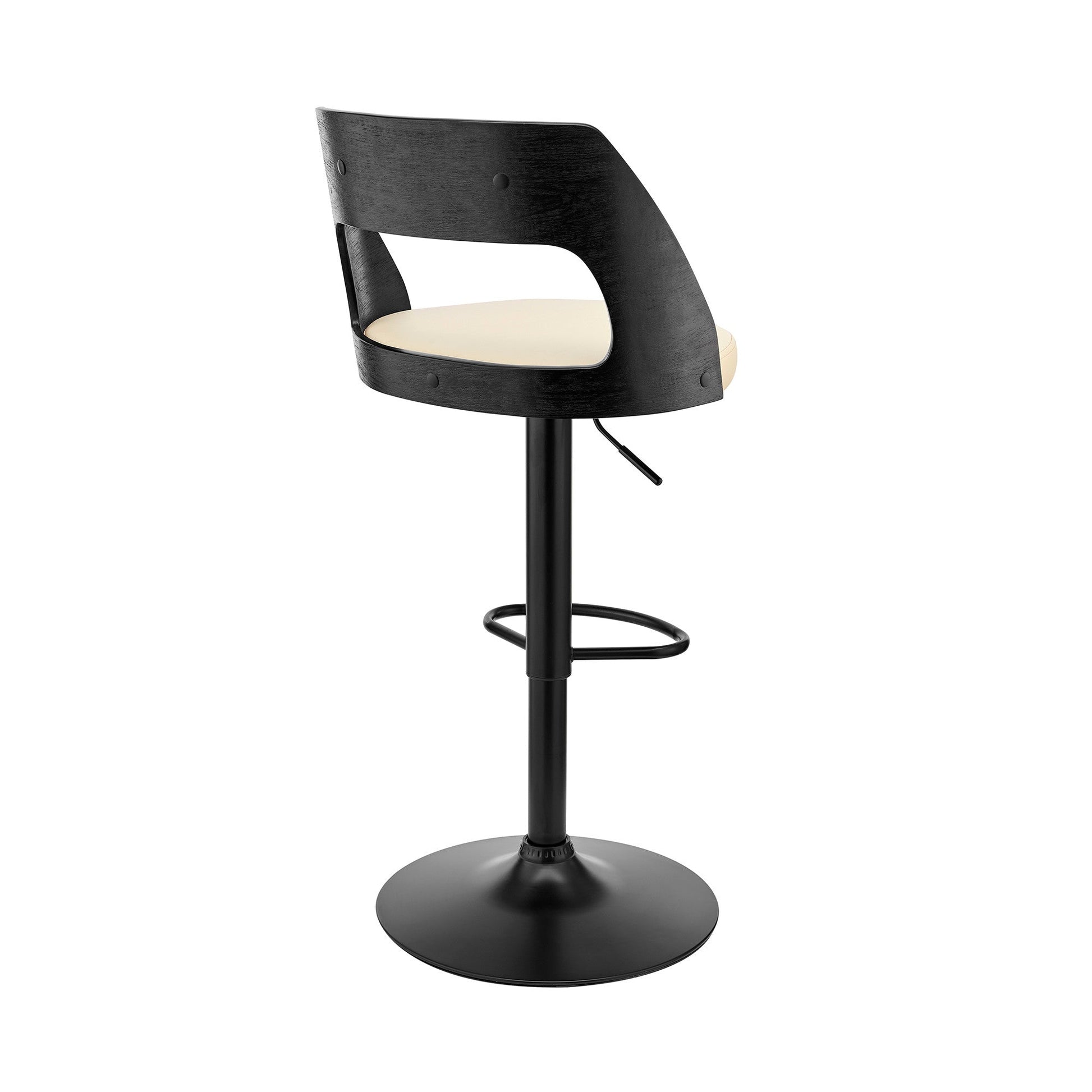 HomeRoots Cream Upholstered Black Base Adjustable Swivel Bar Stool