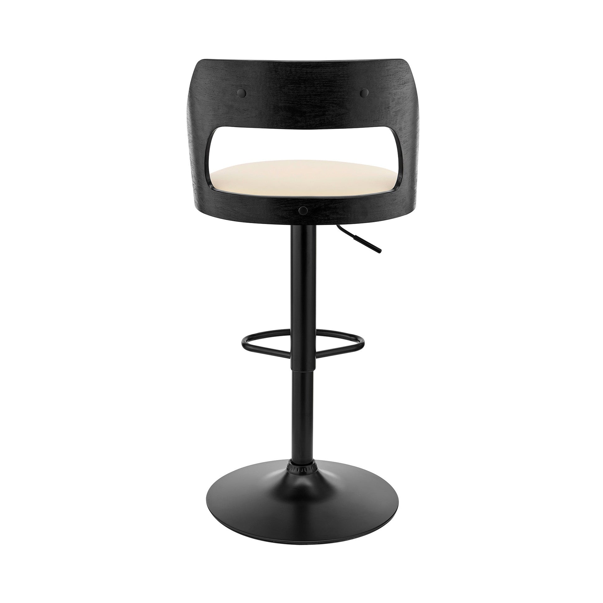 HomeRoots Cream Upholstered Black Base Adjustable Swivel Bar Stool