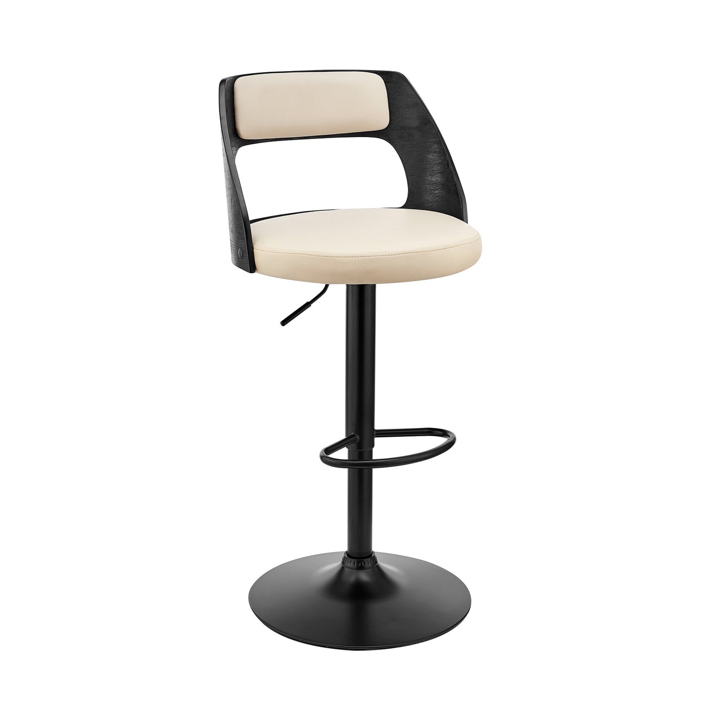 HomeRoots Cream Upholstered Black Base Adjustable Swivel Bar Stool