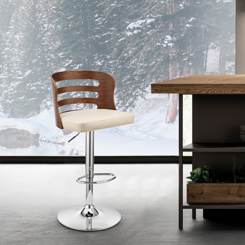 HomeRoots Cream Upholstered Chrome Base Adjustable Swivel Bar Stool