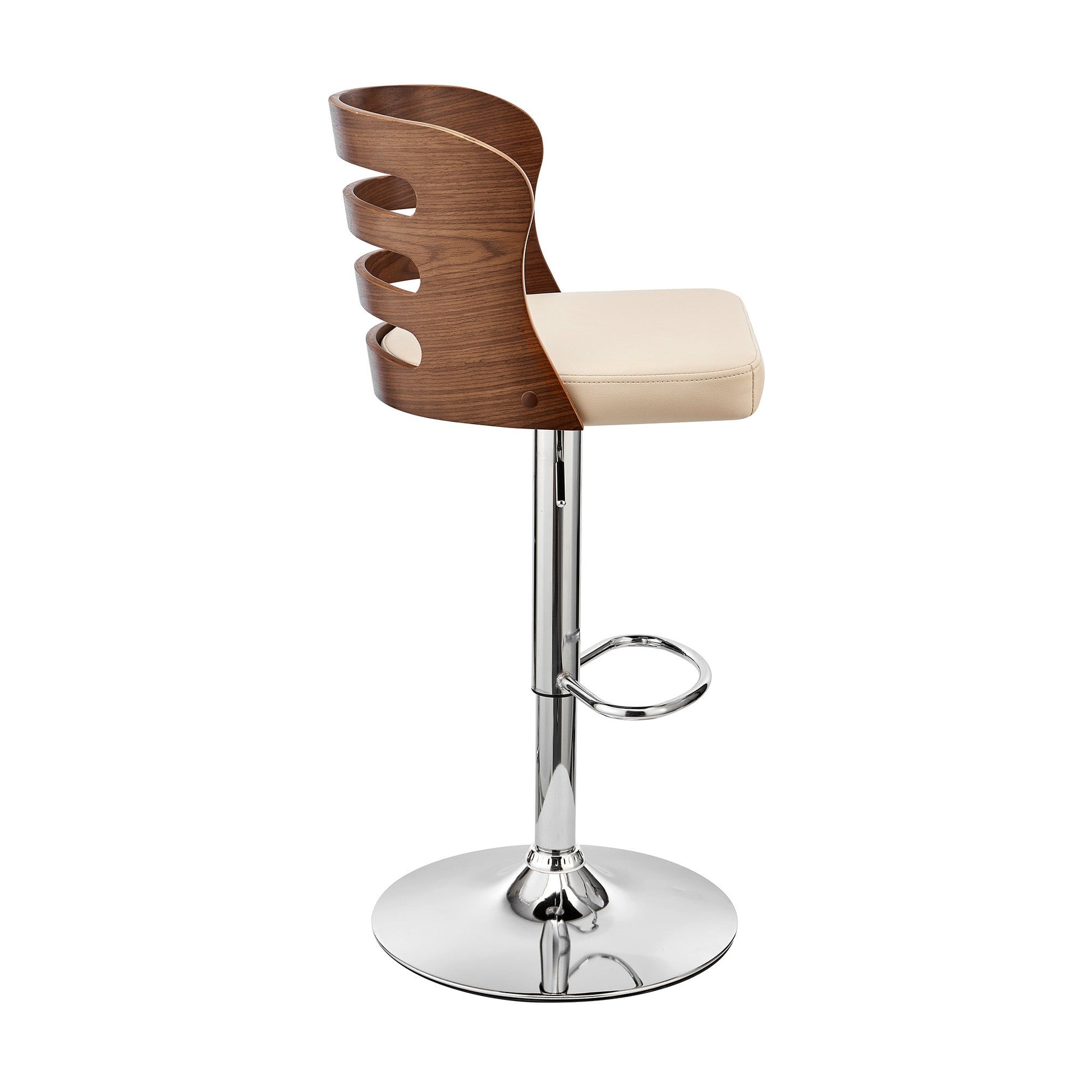 HomeRoots Cream Upholstered Chrome Base Adjustable Swivel Bar Stool