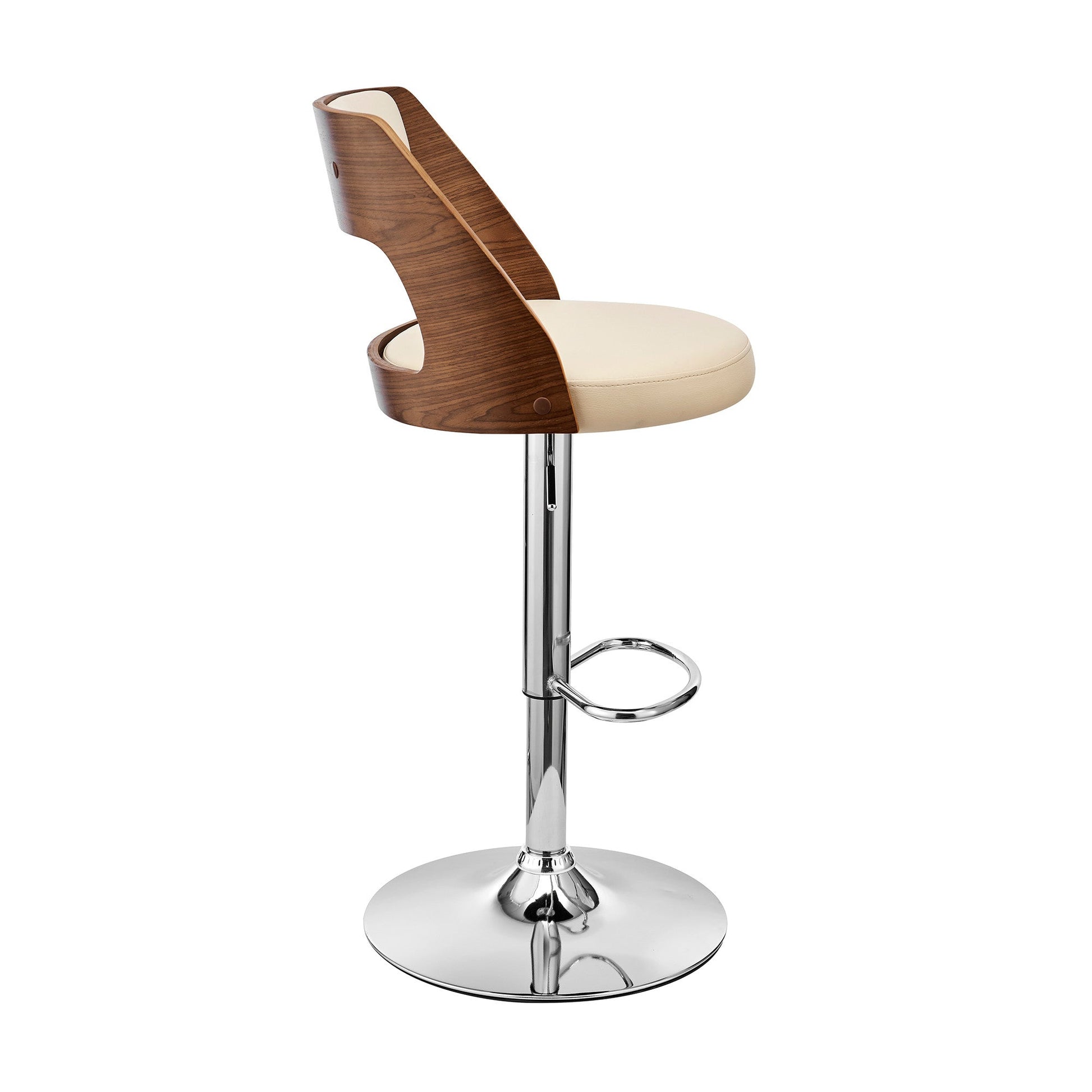 HomeRoots Cream Upholstered Chrome Base Adjustable Swivel Bar Stool