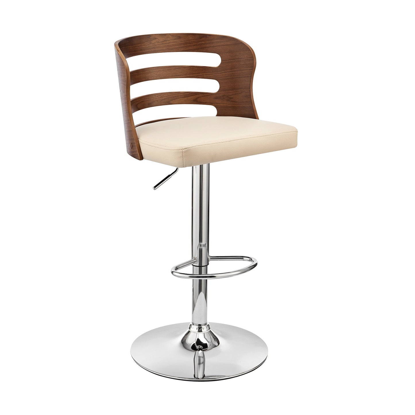 HomeRoots Cream Upholstered Chrome Base Adjustable Swivel Bar Stool