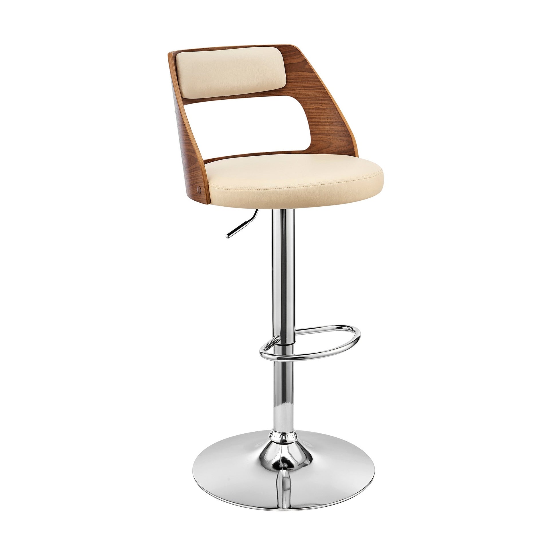HomeRoots Cream Upholstered Chrome Base Adjustable Swivel Bar Stool