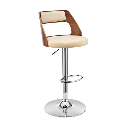 HomeRoots Cream Upholstered Chrome Base Adjustable Swivel Bar Stool