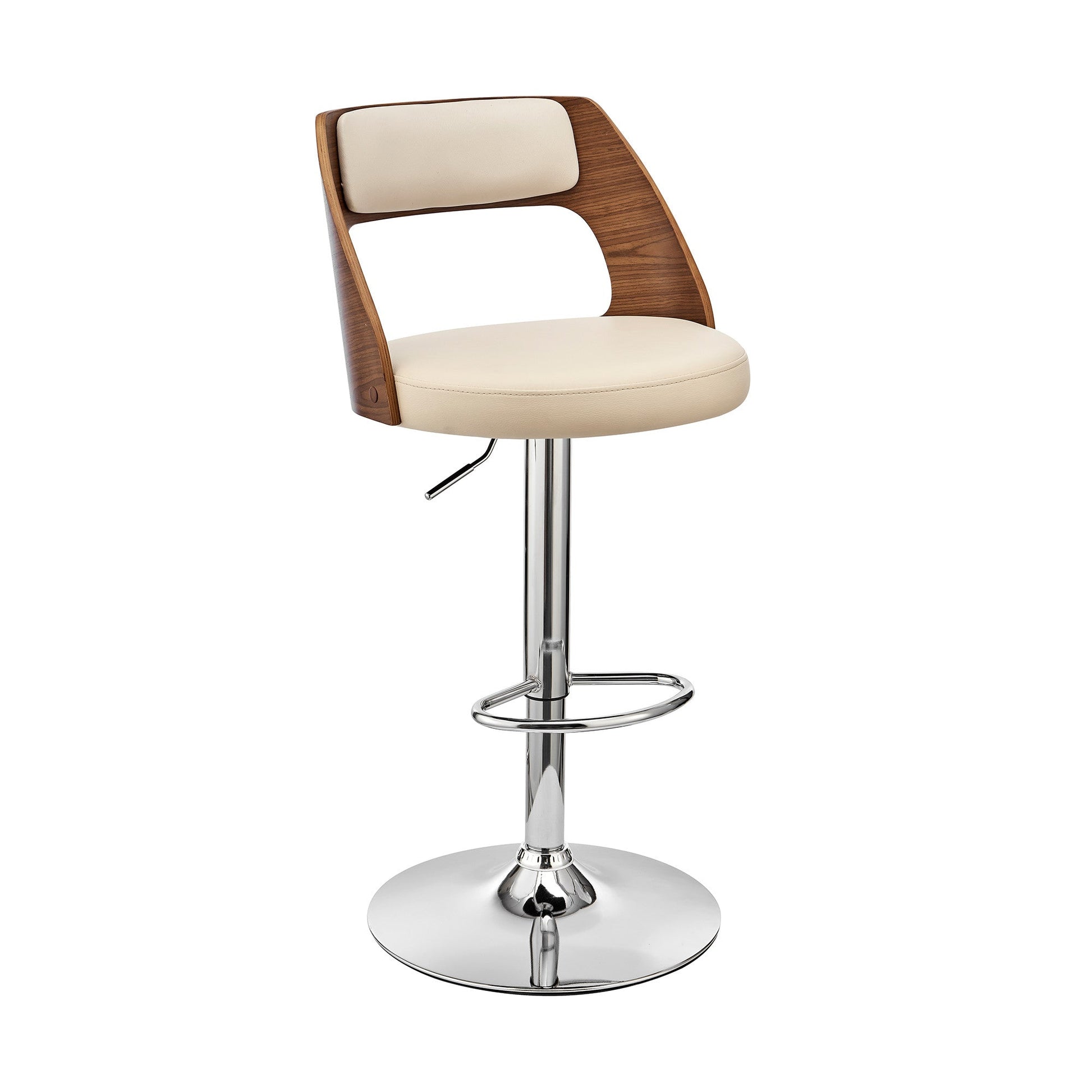 HomeRoots Cream Upholstered Chrome Base Adjustable Swivel Bar Stool