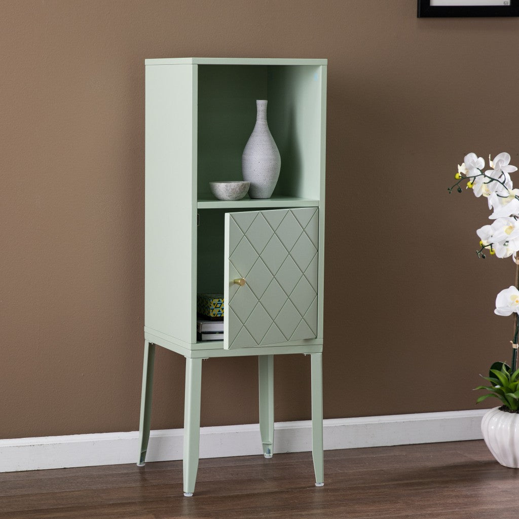 HomeRoots Crosshatch Accent Storage Cabinet in Pale Green Finish