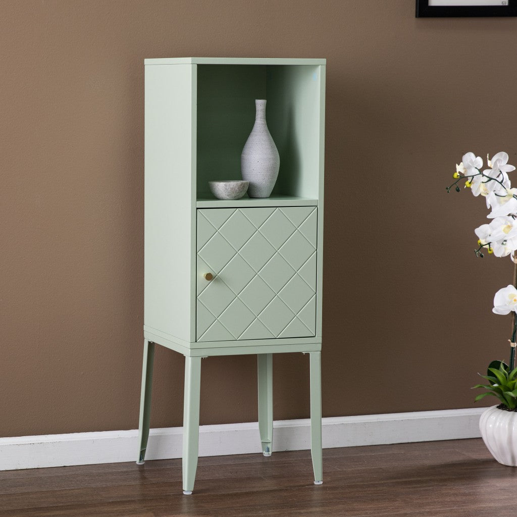 HomeRoots Crosshatch Accent Storage Cabinet in Pale Green Finish