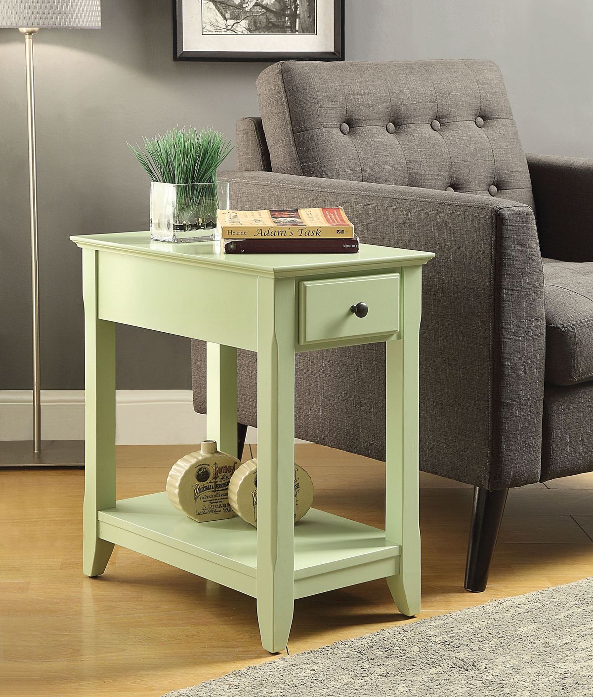 HomeRoots Cutie Compact Pale Green Single Drawer End Table