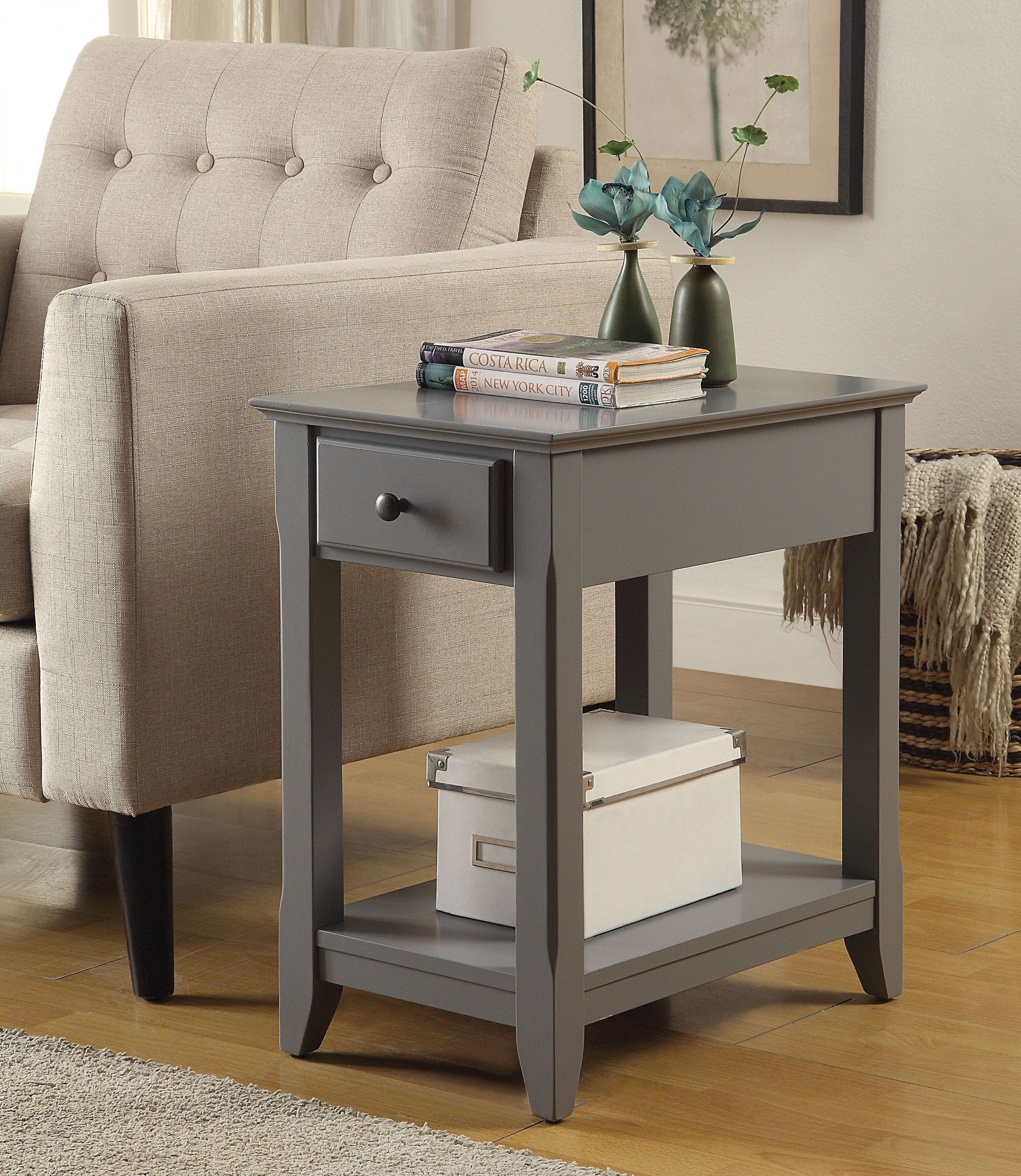 HomeRoots Cutie Compact Single Drawer End Table in Gray Finish