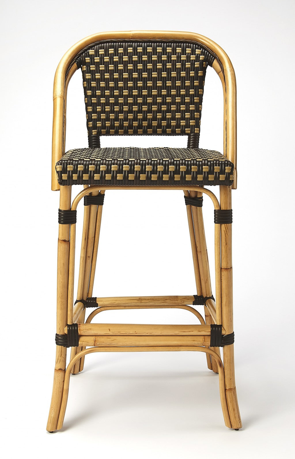 HomeRoots Dark Brown And Beige Rattan Bar Stool