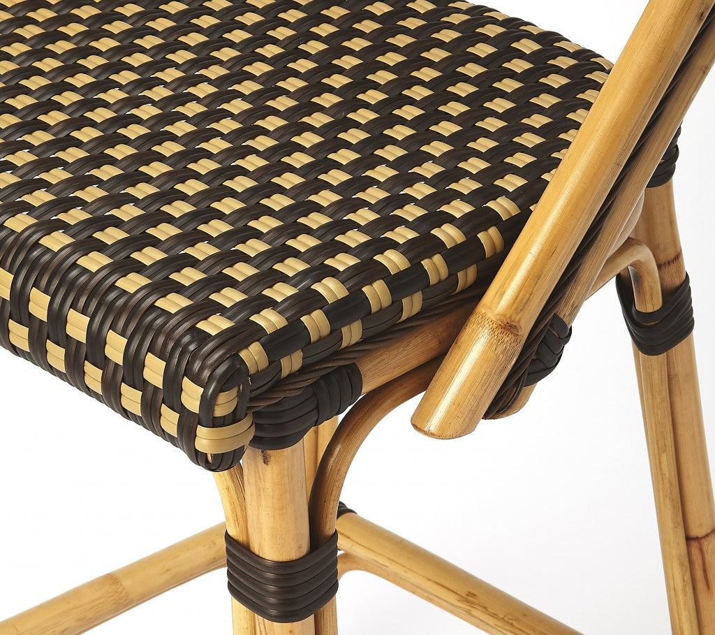 HomeRoots Dark Brown And Beige Rattan Bar Stool
