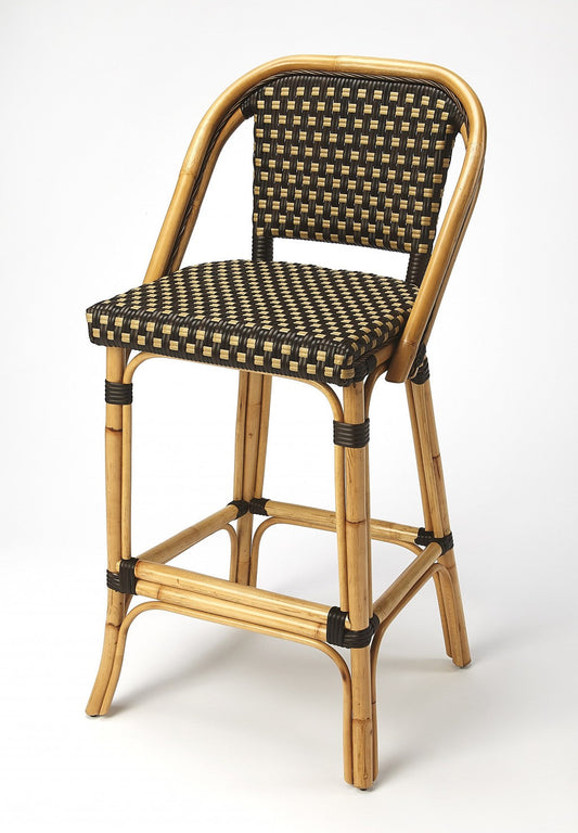 HomeRoots Dark Brown And Beige Rattan Bar Stool