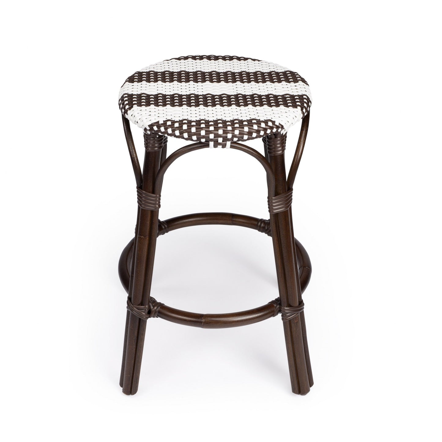 HomeRoots Dark Brown And White Rattan Counter Stool