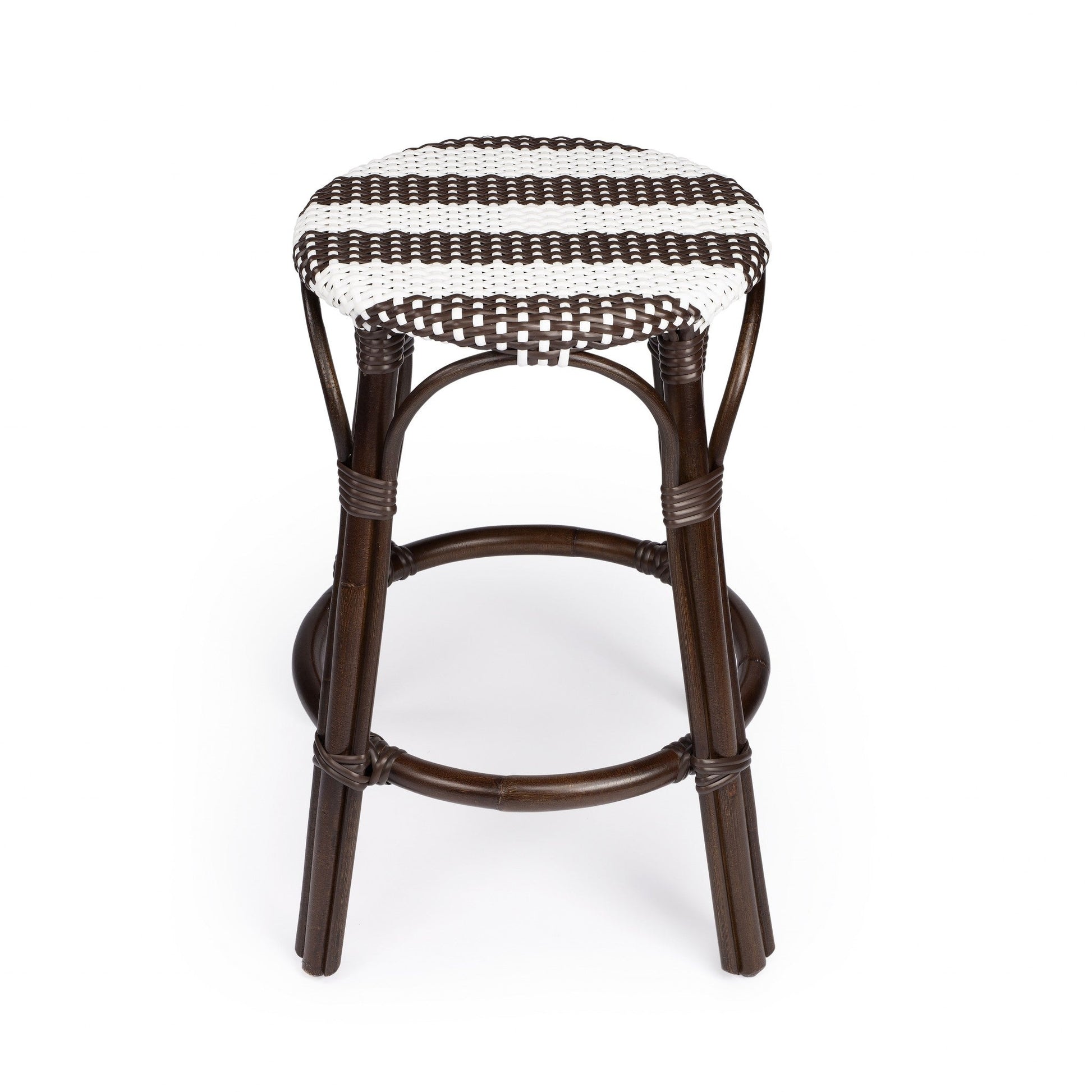 HomeRoots Dark Brown And White Rattan Counter Stool