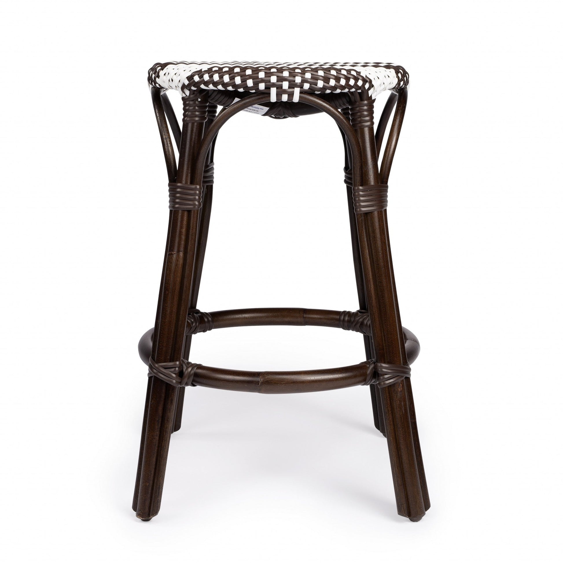 HomeRoots Dark Brown And White Rattan Counter Stool