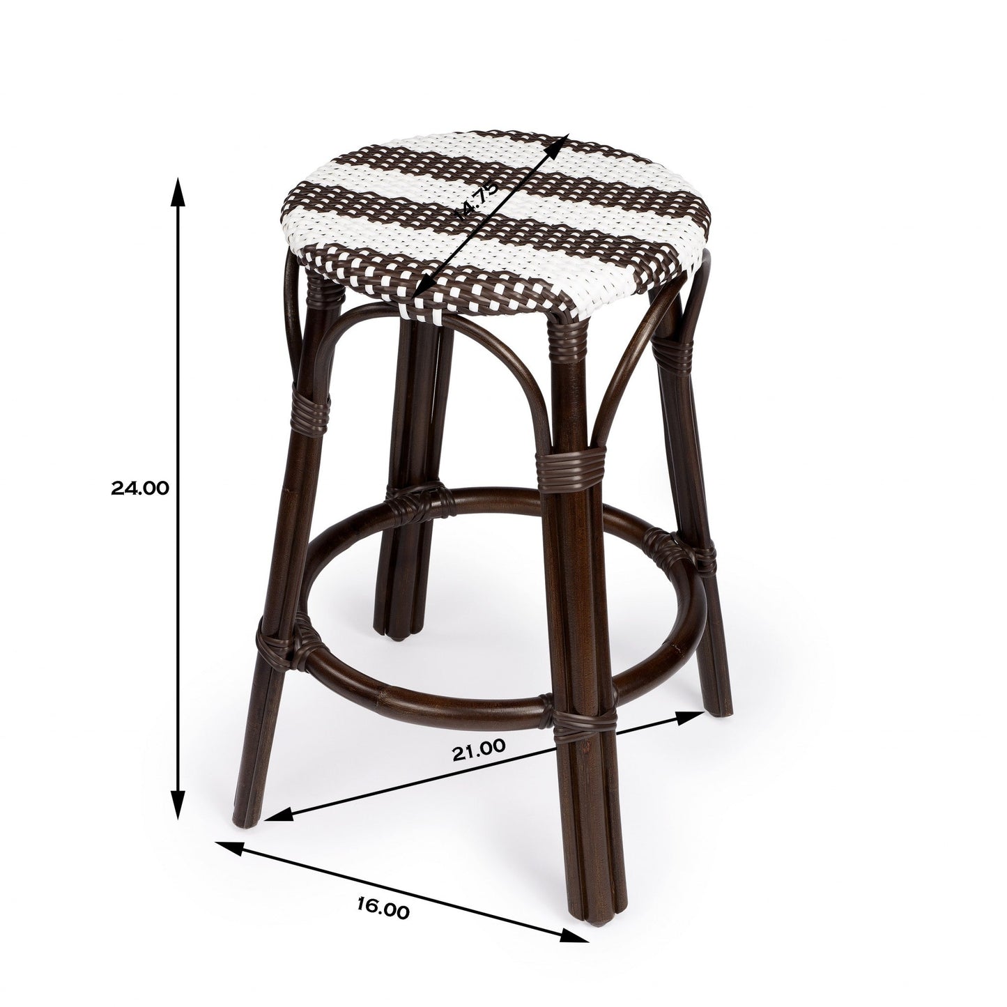 HomeRoots Dark Brown And White Rattan Counter Stool