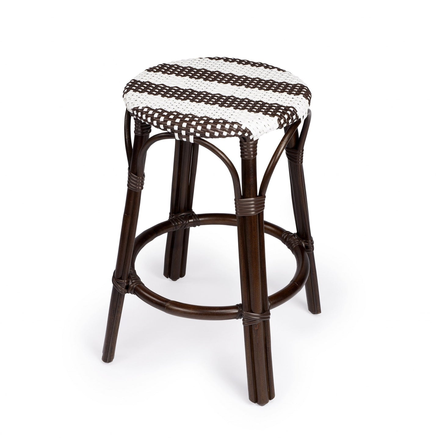 HomeRoots Dark Brown And White Rattan Counter Stool