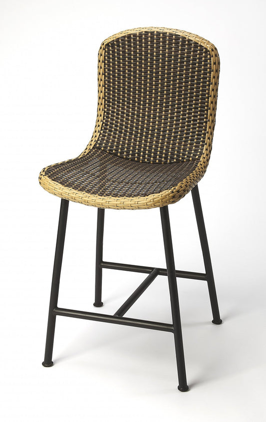 HomeRoots Dark Brown Rattan And Iron Pub Stool