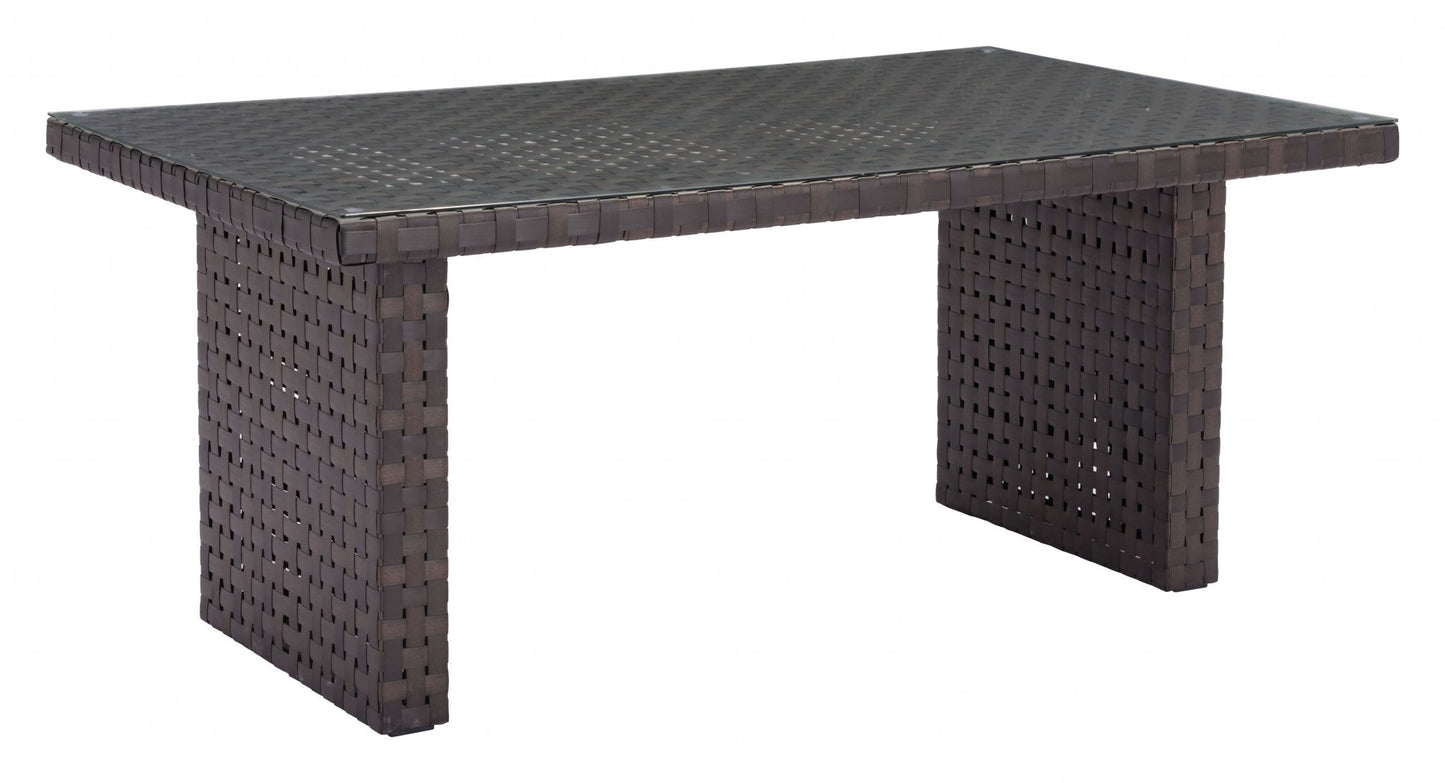 HomeRoots Dark Brown Woven Wicker Dining Table