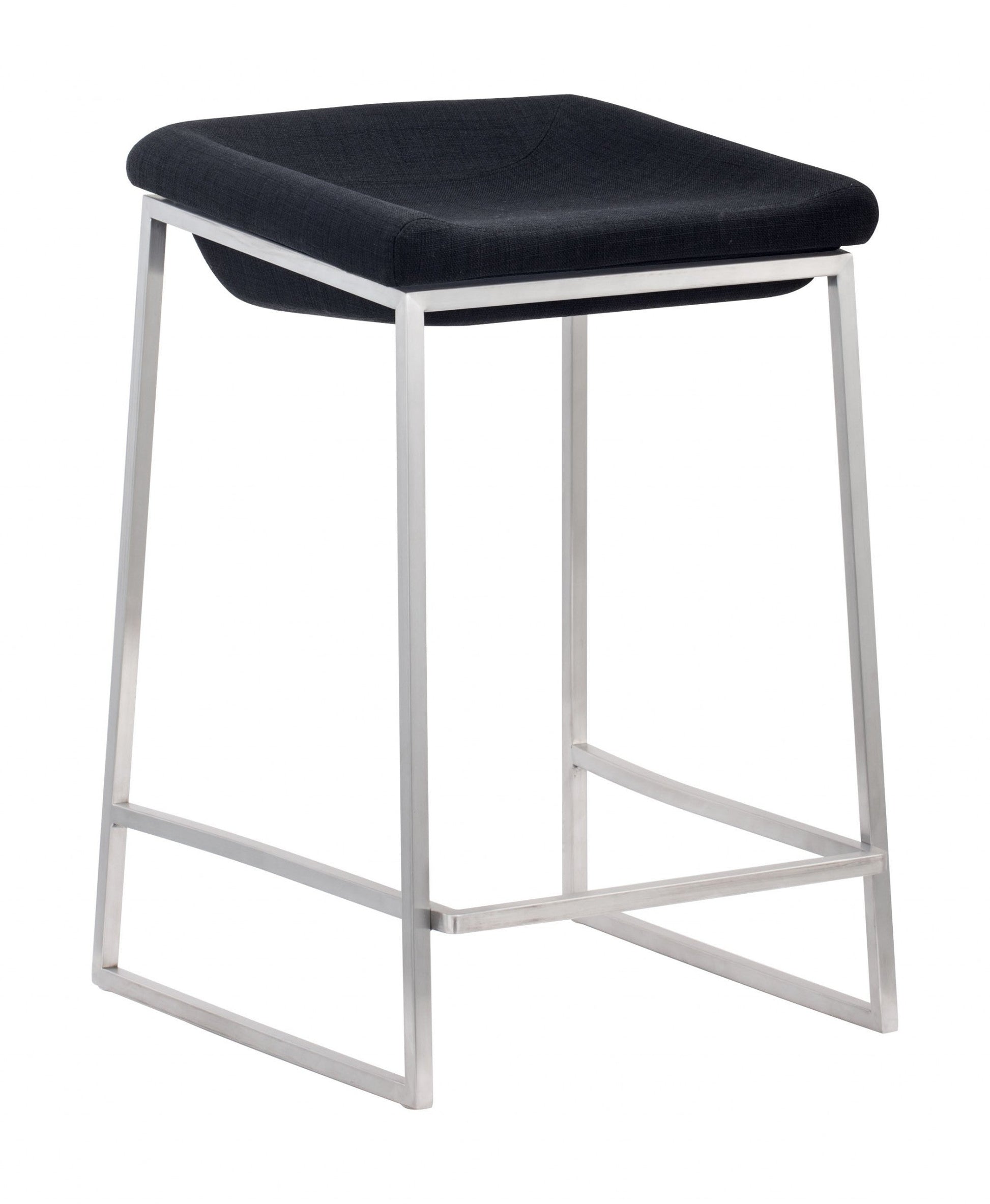 HomeRoots Dark Gray And Stainless Indented Counter Stools in Set of 2