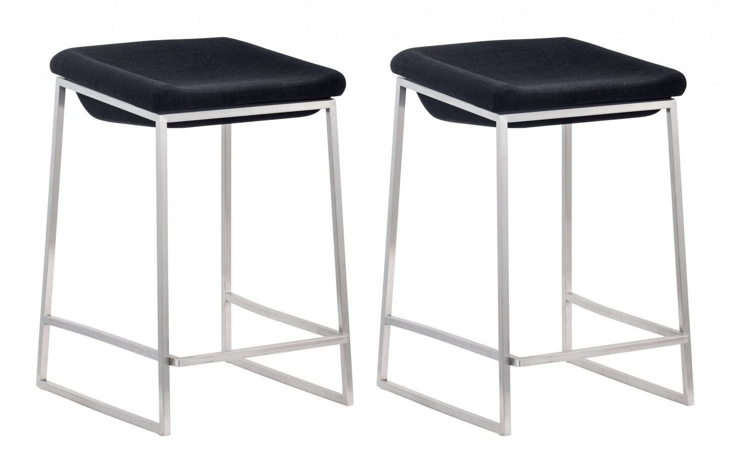 HomeRoots Dark Gray And Stainless Indented Counter Stools in Set of 2