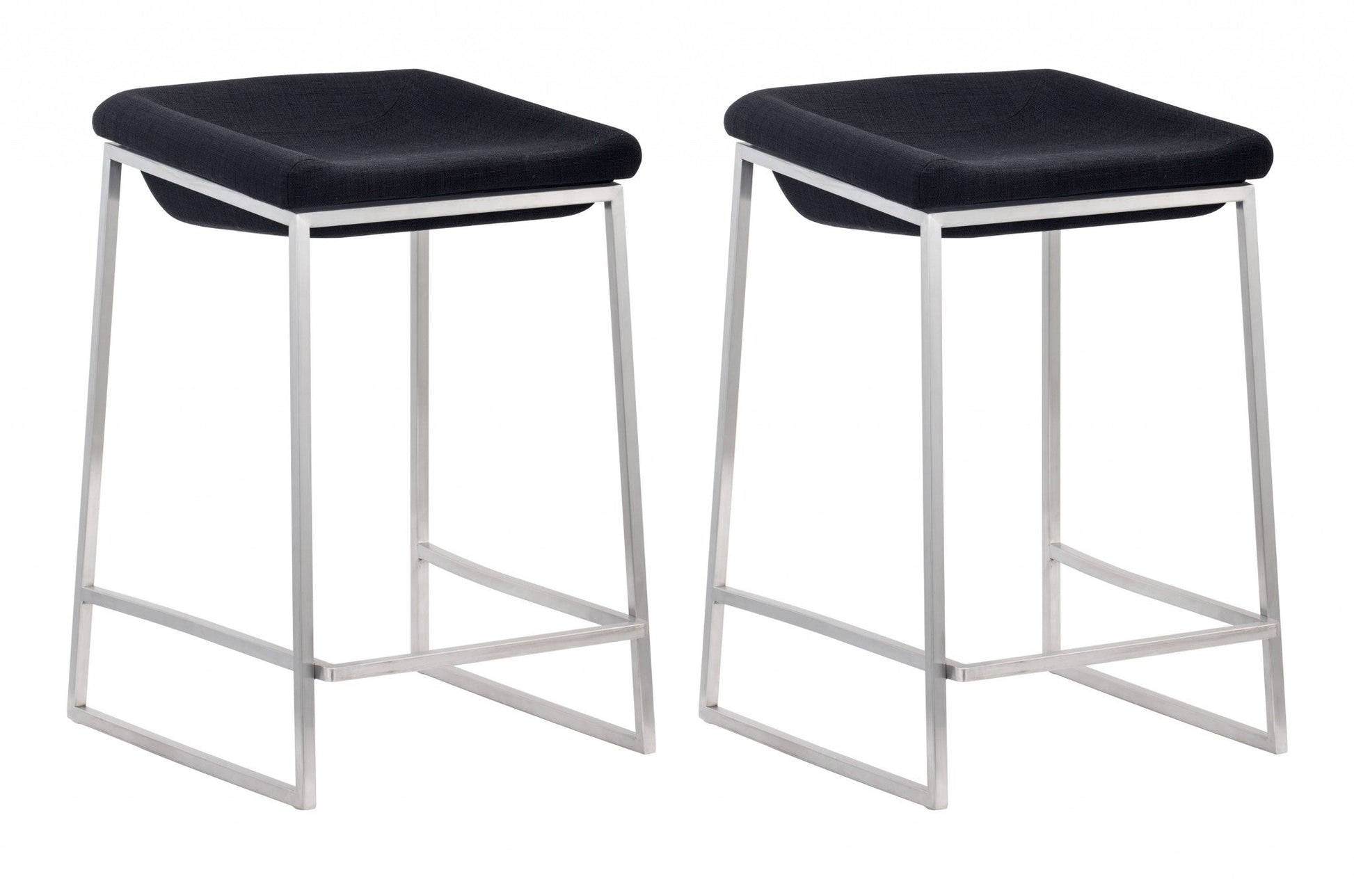 HomeRoots Dark Gray And Stainless Indented Counter Stools in Set of 2