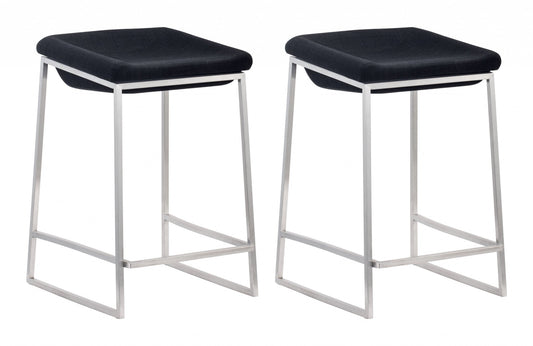 HomeRoots Dark Gray And Stainless Indented Counter Stools in Set of 2