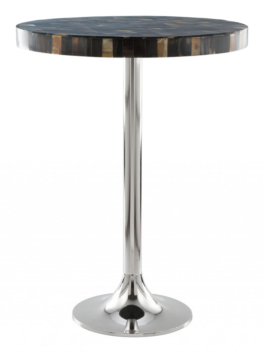 HomeRoots Dark Mother of Pearl Round Side Table
