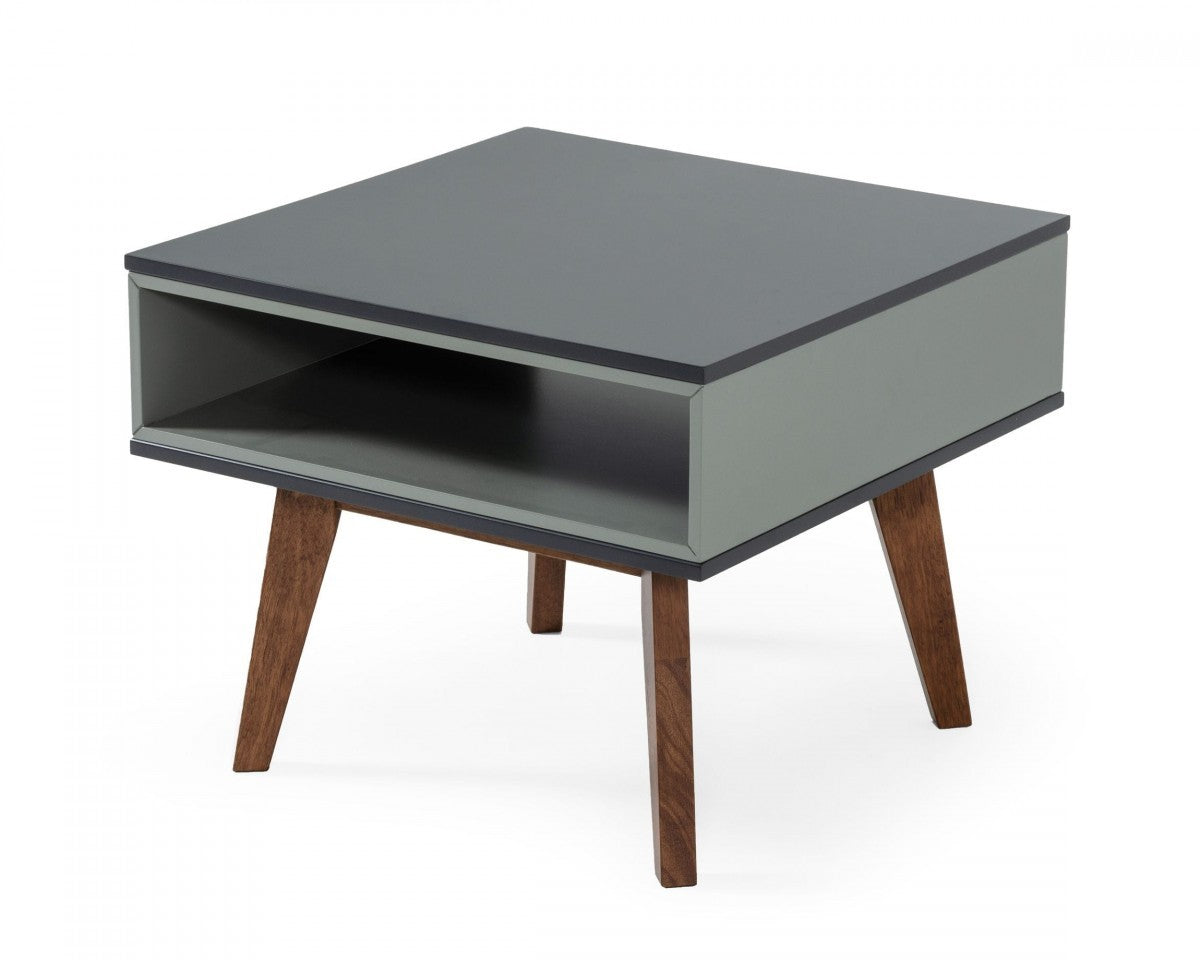 HomeRoots Dark Oak and Shades of Gray Open Rectangle End Table