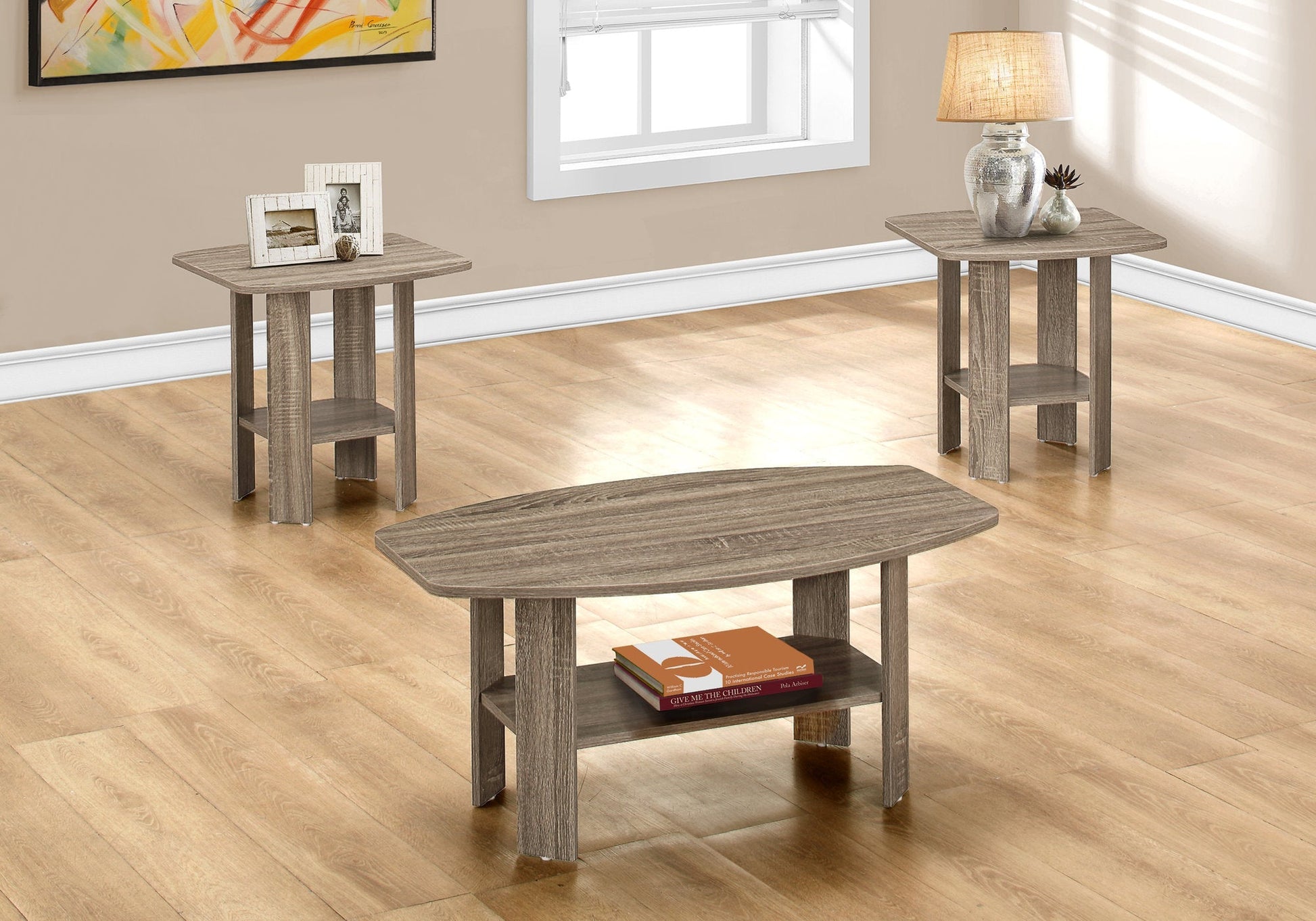 HomeRoots Dark Taupe Contemporary Table in Set of 3