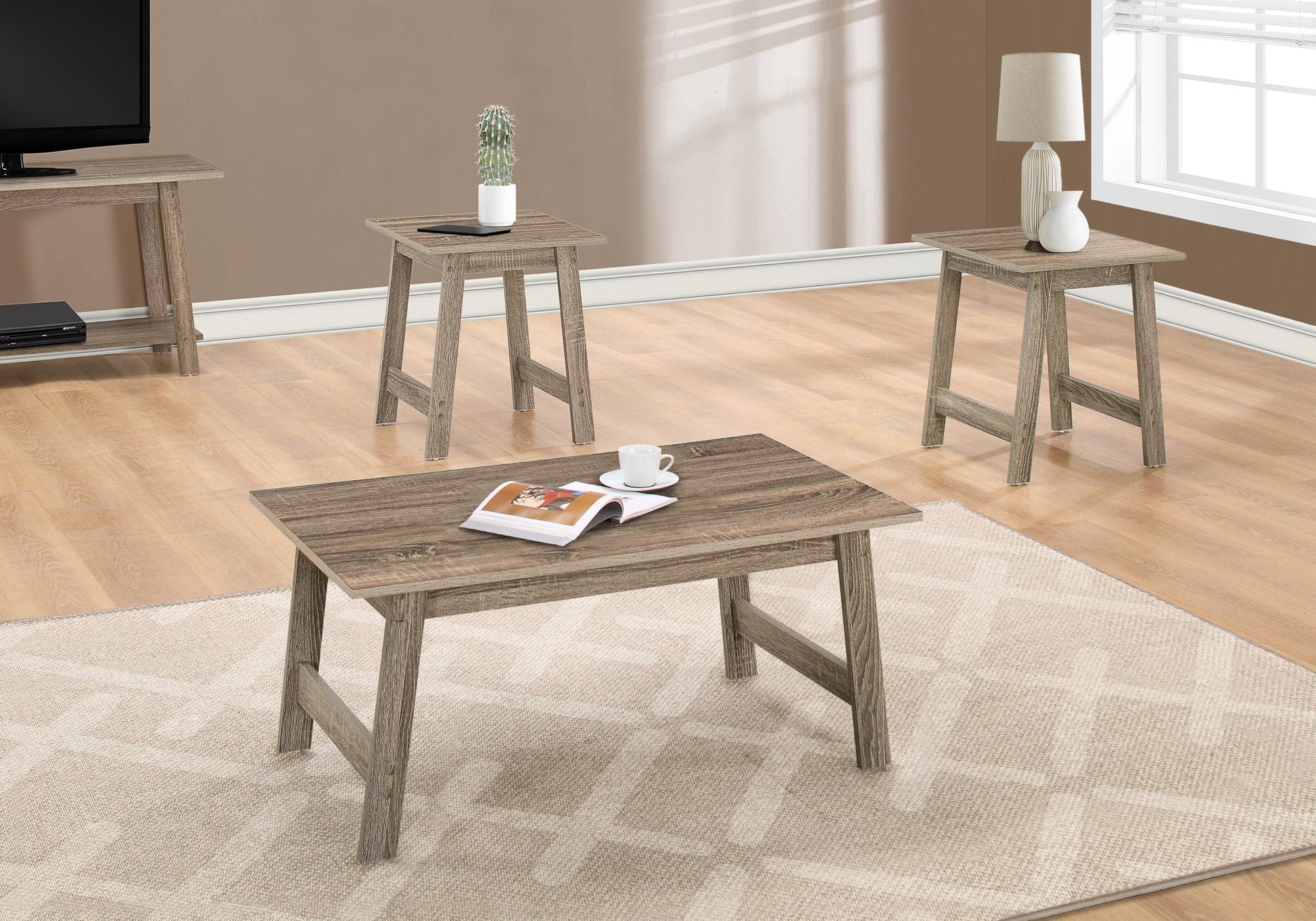 HomeRoots Dark Taupe Contemporary Table in Set of 3