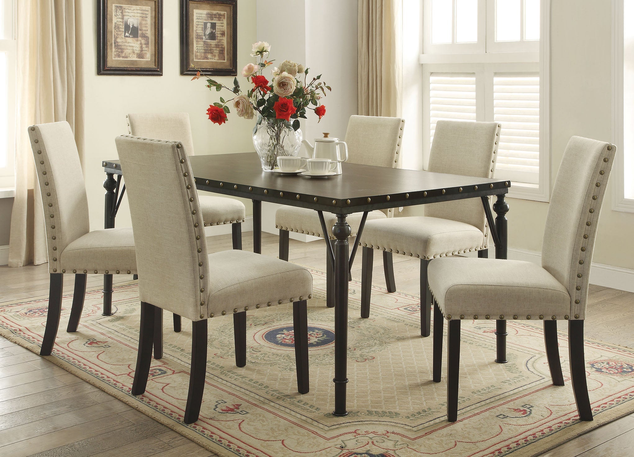 HomeRoots Dark Walnut and Stud Detail Dining Table – Kitchen Oasis
