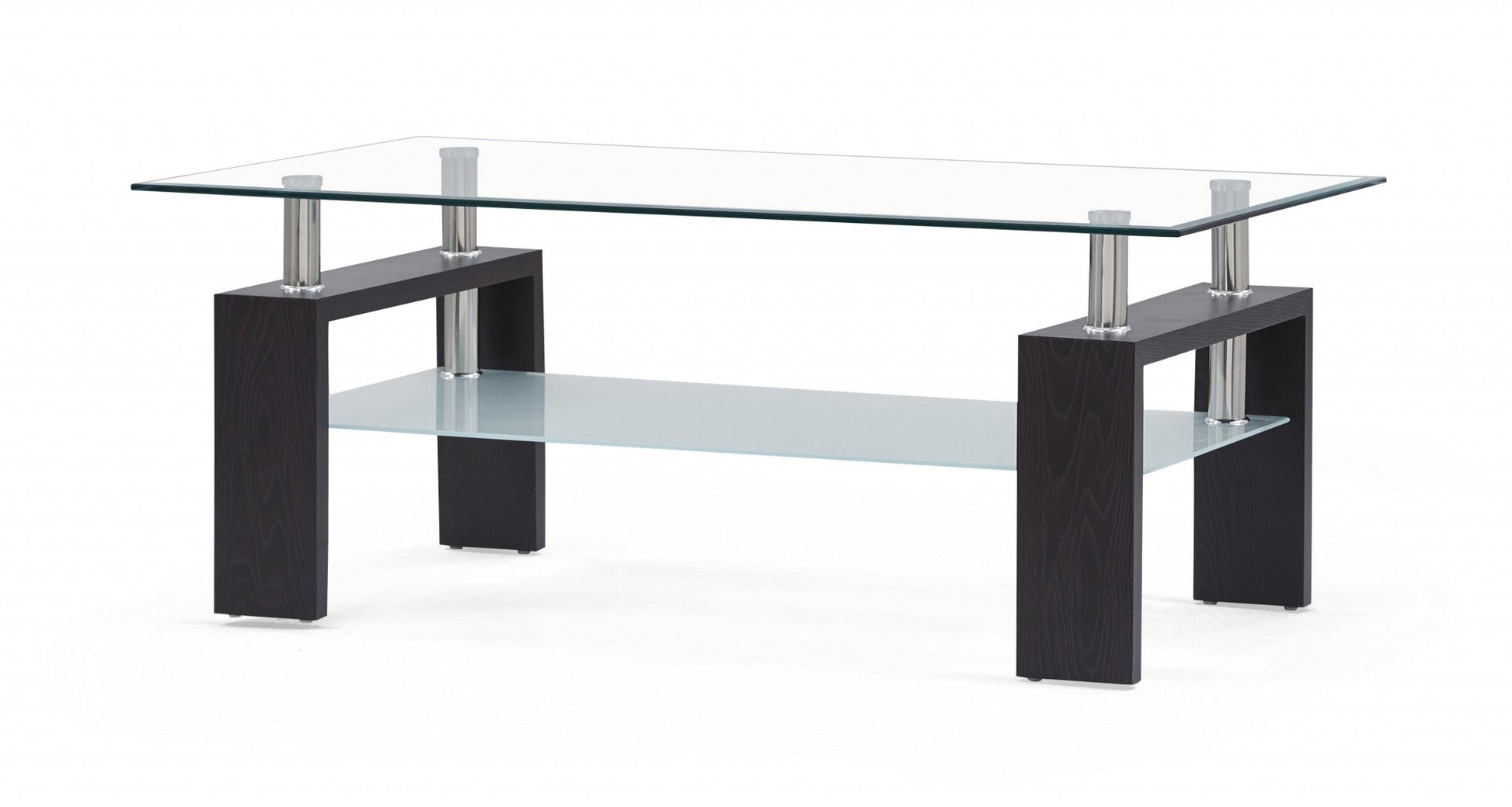 HomeRoots Dark Walnut legs Coffee Table with Rectangular Clear Glass Top