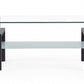 HomeRoots Dark Walnut legs Coffee Table with Rectangular Clear Glass Top