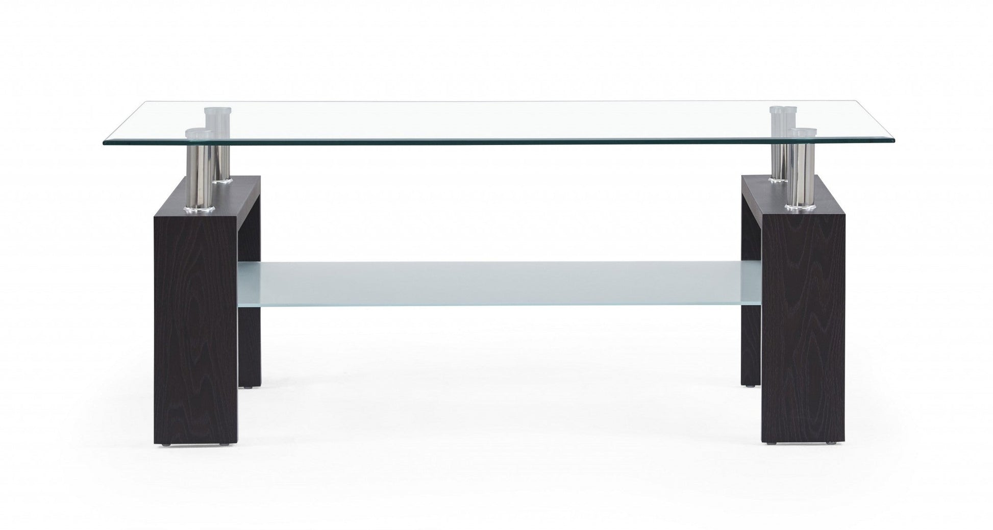 HomeRoots Dark Walnut legs Coffee Table with Rectangular Clear Glass Top