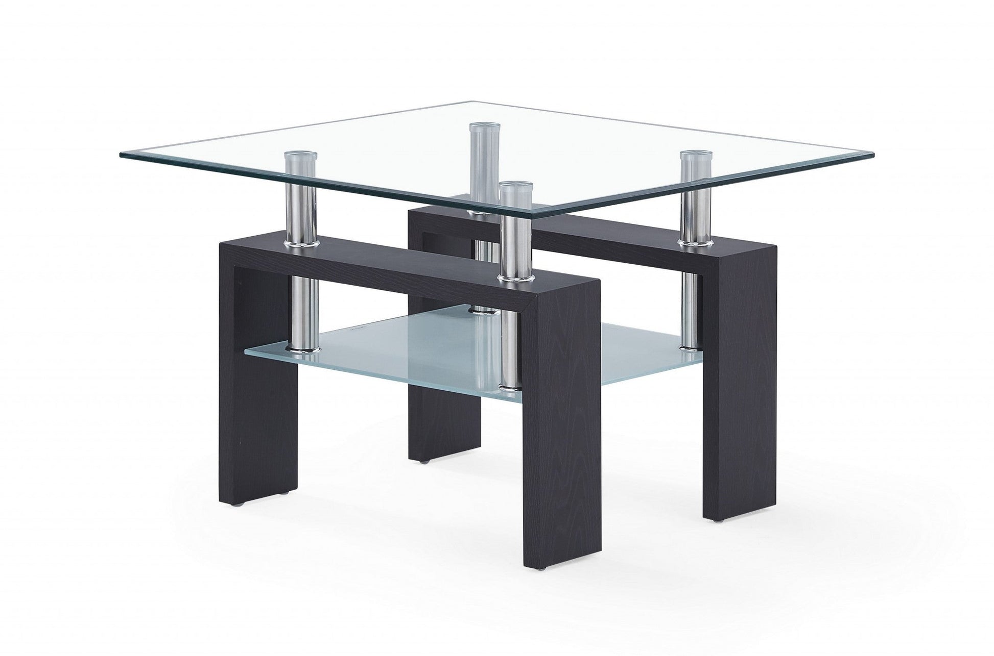 HomeRoots Dark Walnut Legs End Table With Rectangular Clear Glass Top