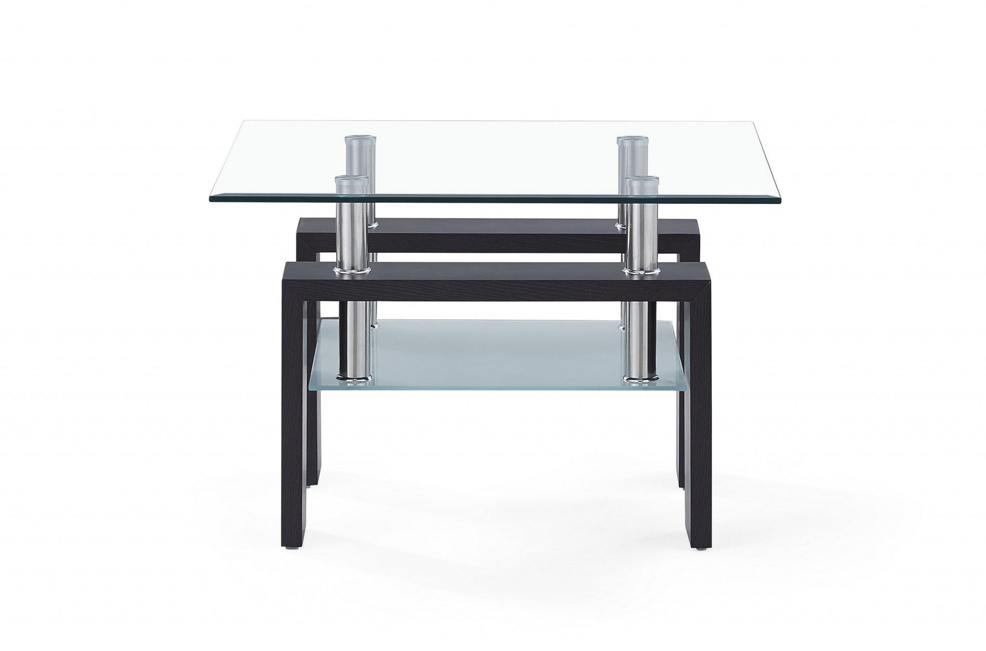 HomeRoots Dark Walnut Legs End Table With Rectangular Clear Glass Top