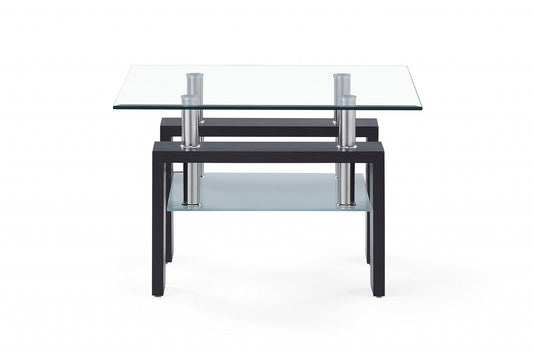 HomeRoots Dark Walnut Legs End Table With Rectangular Clear Glass Top