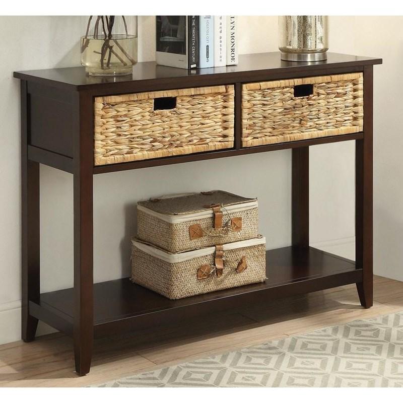 HomeRoots Dark Wood Console Table with Basket Drawers