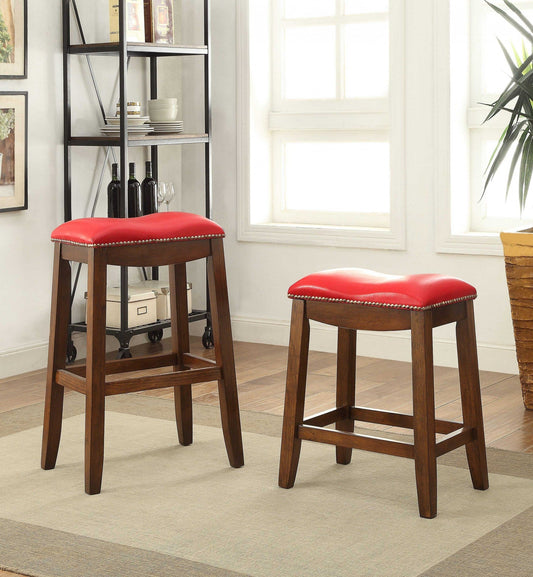 HomeRoots Delta Counter Height Stool, Red PU & Oak, Set of 2